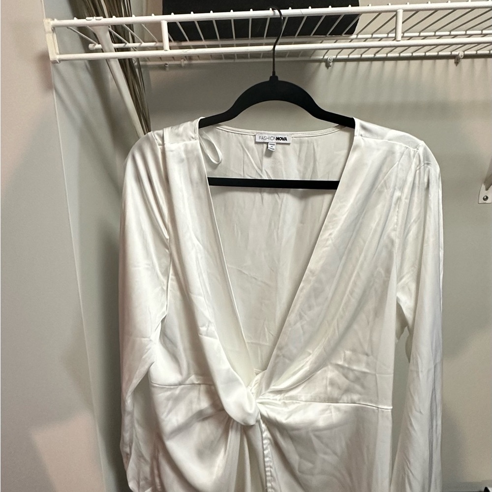 White Long Sleeve Wrap Blouse